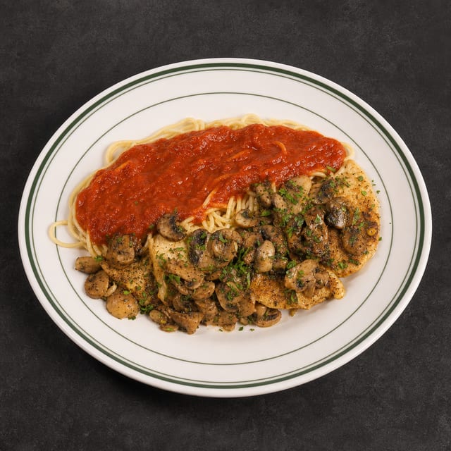 Chicken Marsala with Spaghetti.