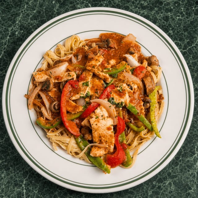Chicken Cacciatore over Fettuccini.