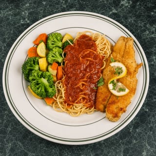 Sand Dabs w. Veggies and Pasta - Clear